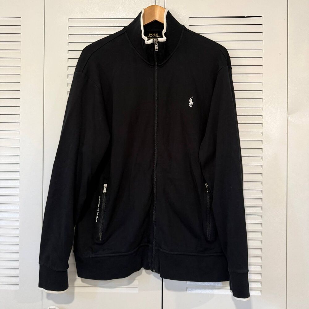 Polo Ralph Lauren Men’s XL Black Full Zip Track Jacket Zip Pockets Pony Logo